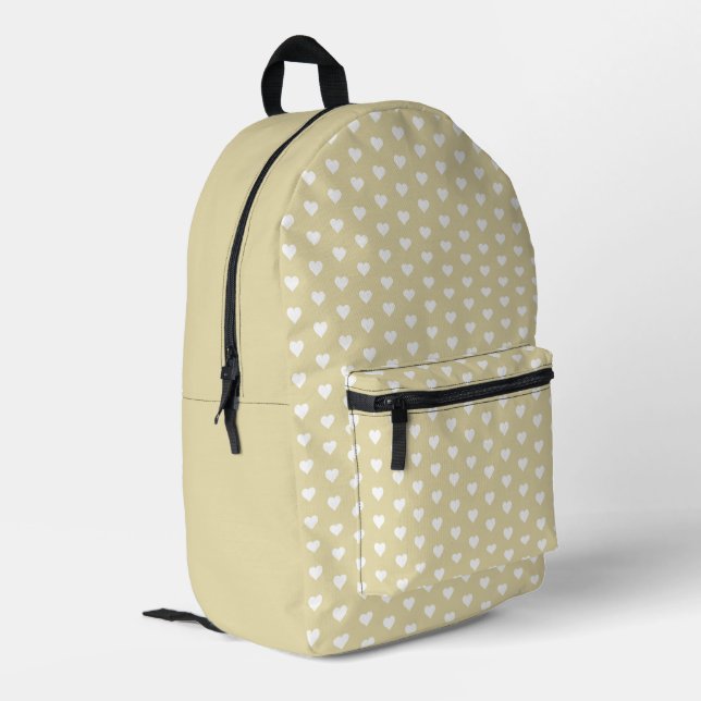 Cute Hearts Pattern Tan Shade Printed Backpack (Back Corner Left)