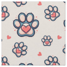 Cute Hearts & Paw Prints Cotton