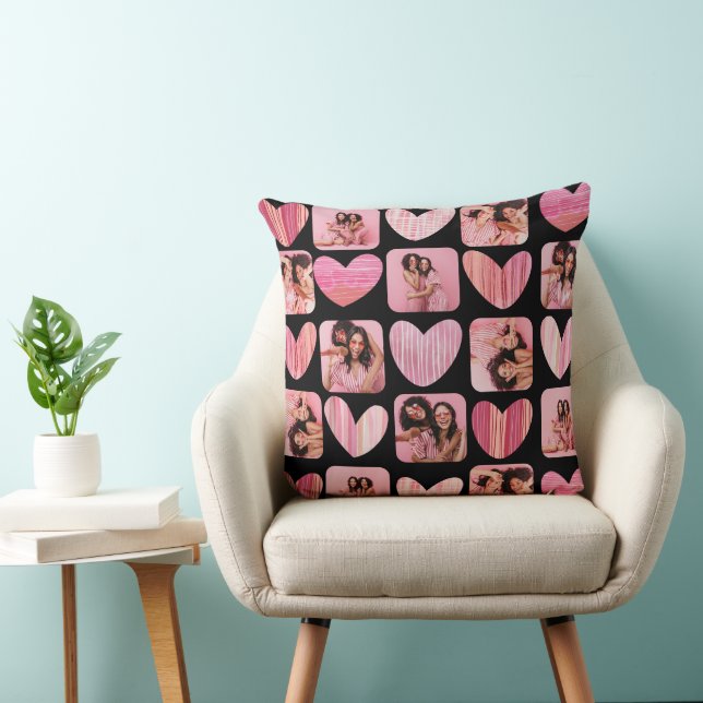 Cute Hearts & Photo Pink & Black Keepsake  Cushion (Chair)