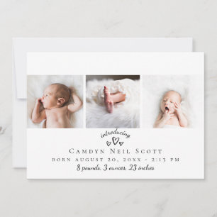 Cute Hearts Photo Strip Birth Announcement