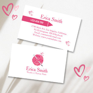 Cute Hearts Pink Crochet Yarn Business Card