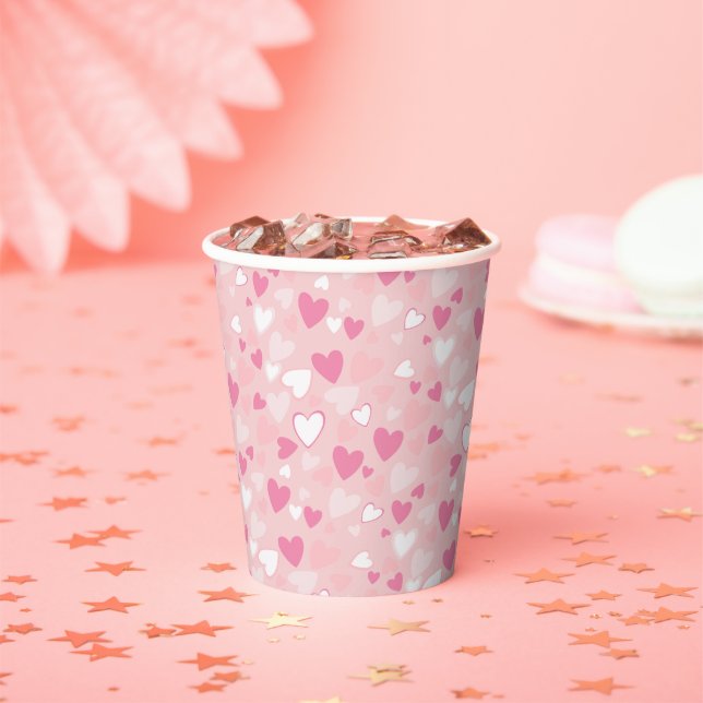 Cute Hearts Pink Paper Cups (Insitu)