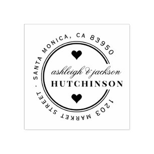 Cute Hearts Round Wedding Return Address Rubber Stamp