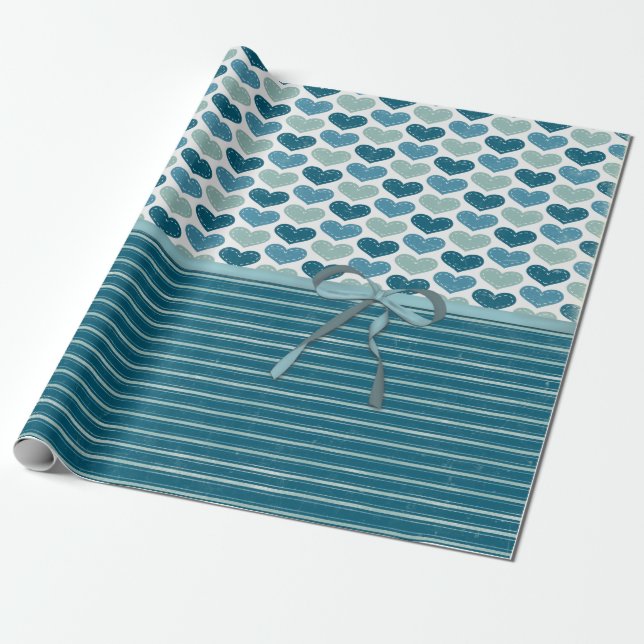 Cute Hearts Stripes and Bow  Wrapping Paper (Unrolled)