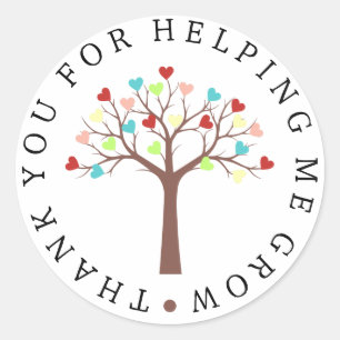 Cute Hearts Tree Thank You For Helping Me Grow Classic Round Sticker