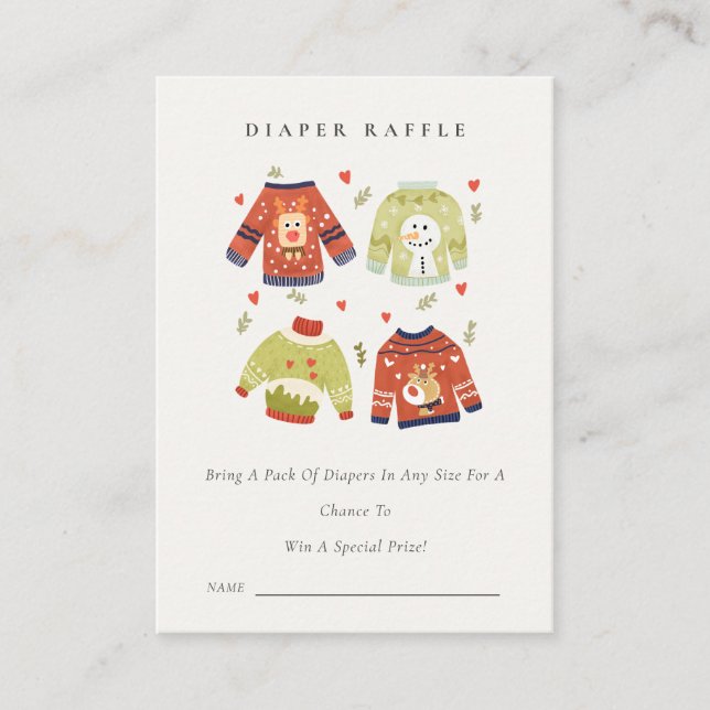 Cute Hearts Ugly Sweater Diaper Raffle Baby Shower Enclosure Card (Front)