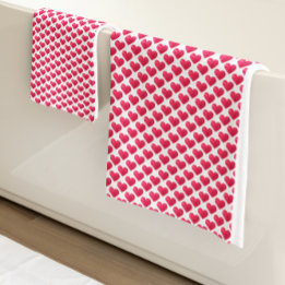 Cute Hearts Valentines Watercolor Simple Pattern Bath Towel Set