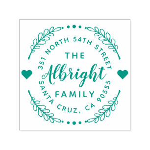 Cute Hearts & Wreath Family Name Return Address Self-inking Stamp