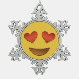 Cute Hearty Eyes Emoji Snowflake Pewter Christmas Ornament