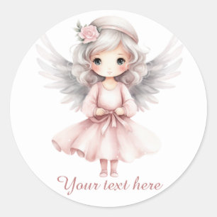 Cute Heavenly Angel add text Classic Round Sticker