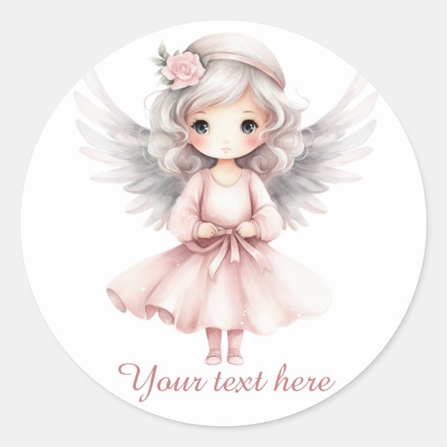Cute Heavenly Angel add text Classic Round Sticker (Front)