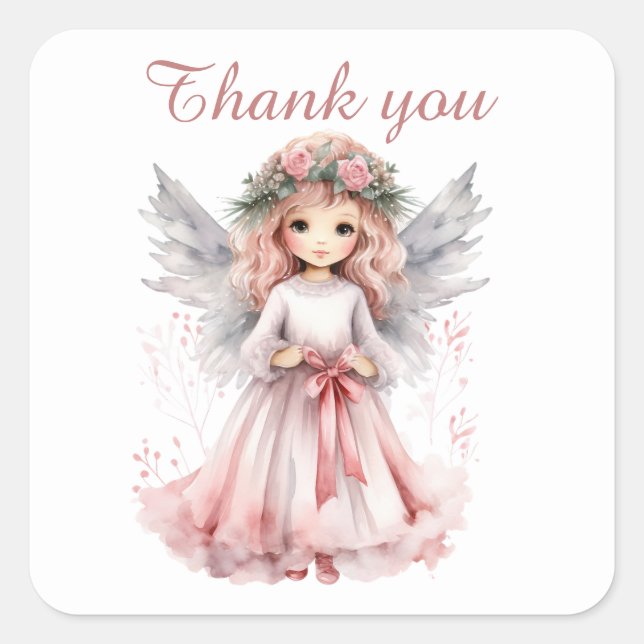Cute Heavenly Angel thank you Square Sticker (Front)