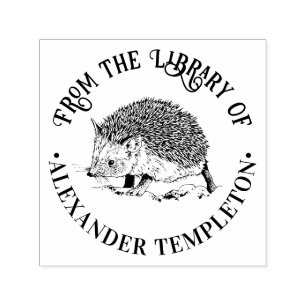 Cute Hedgehog #2 Round Library Book Name Self-inking Stamp
