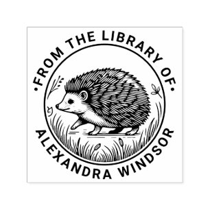 Cute Hedgehog #2 Round Library Book Name Self-inking Stamp