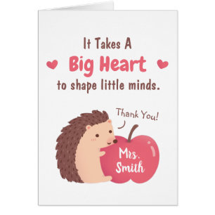 Cute Hedgehog And Apple Teacher Appreciation Card