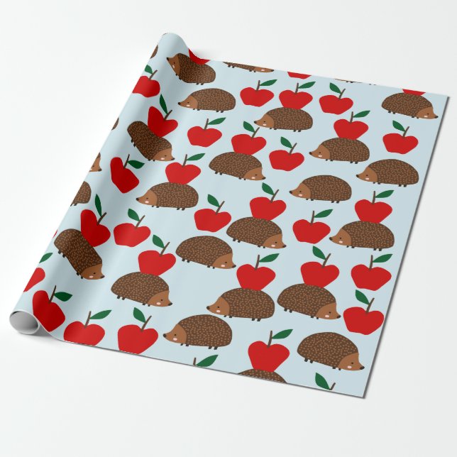 Cute Hedgehog and Apples Wrapping paper (Unrolled)