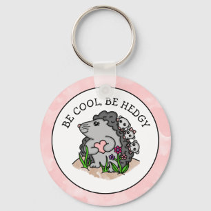 Cute Hedgehog and Babies and Funny Pun Key Ring