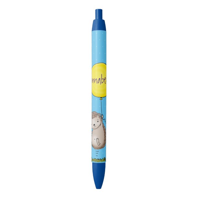Cute hedgehog and balloon cartoon pattern black ink pen (Front Vertical)