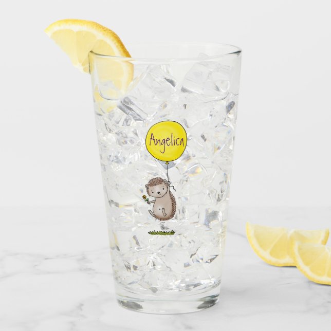 Cute hedgehog and balloon cartoon pattern glass (Front Ice)