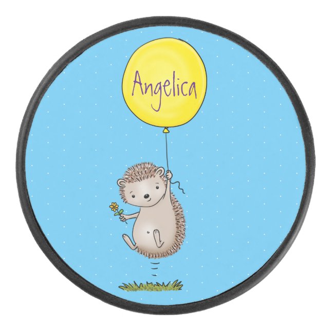 Cute hedgehog and balloon cartoon pattern hockey puck (Front)