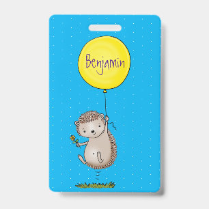 Cute hedgehog and balloon cartoon pattern ID badge