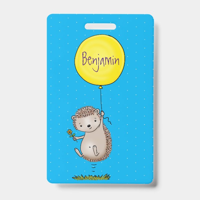 Cute hedgehog and balloon cartoon pattern ID badge (Front)