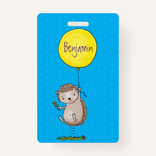 Cute hedgehog and balloon cartoon pattern ID badge