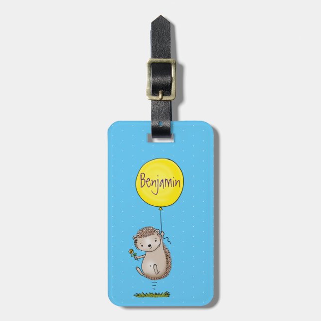 Cute hedgehog and balloon cartoon pattern luggage tag (Front Vertical)