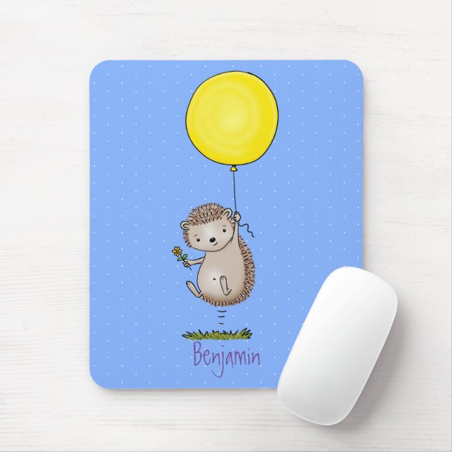 Cute hedgehog and balloon cartoon pattern mouse mat (With Mouse)