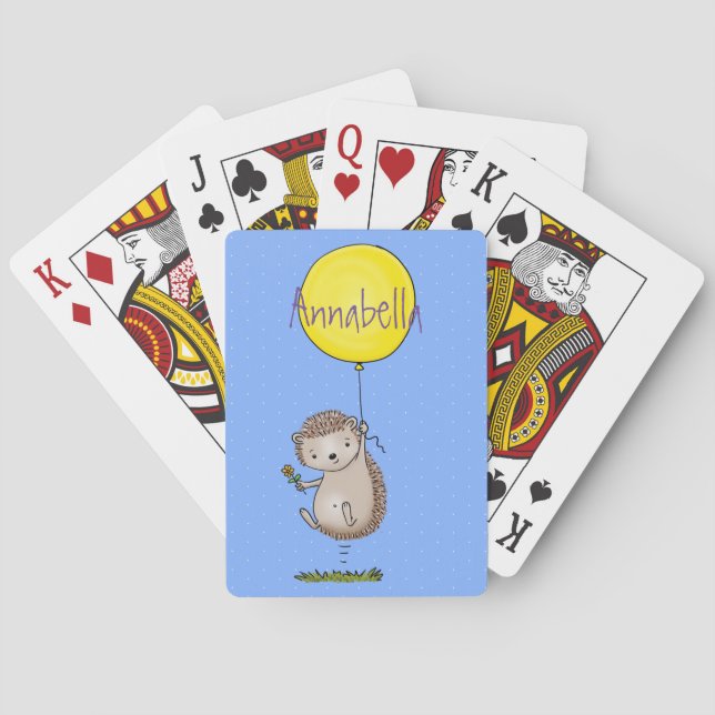 Cute hedgehog and balloon cartoon pattern playing cards (Back)