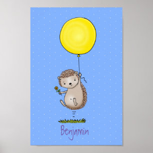 Cute hedgehog and balloon cartoon pattern poster