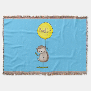 Cute hedgehog and balloon cartoon pattern throw blanket
