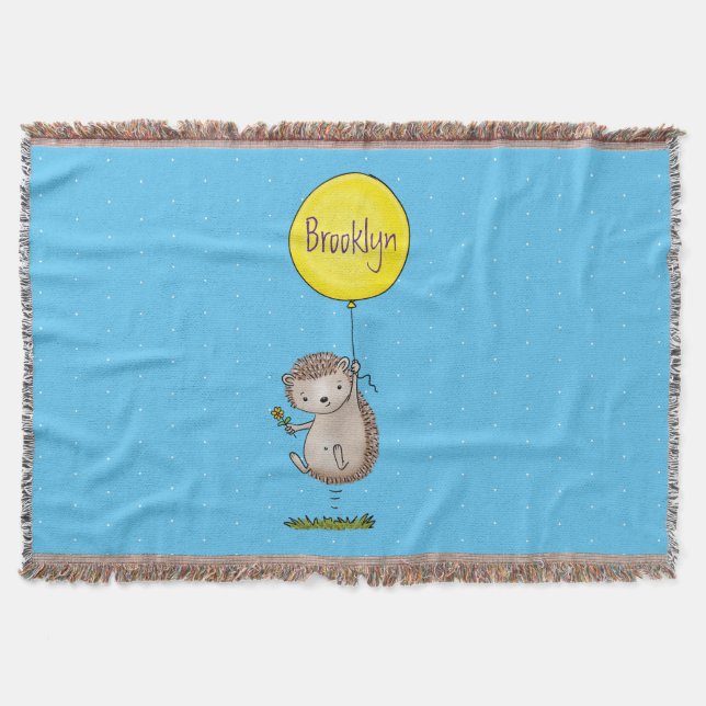 Cute hedgehog and balloon cartoon pattern throw blanket (Front)