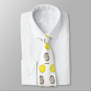 Cute hedgehog and balloon cartoon pattern tie