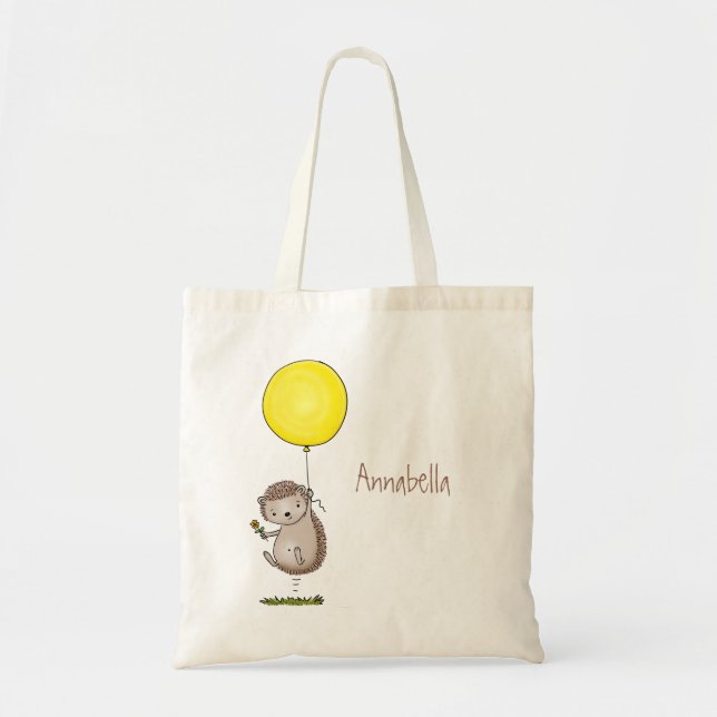 Cute hedgehog and balloon cartoon pattern tote bag (Front)