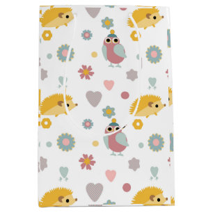 Cute hedgehog and bird pattern medium gift bag