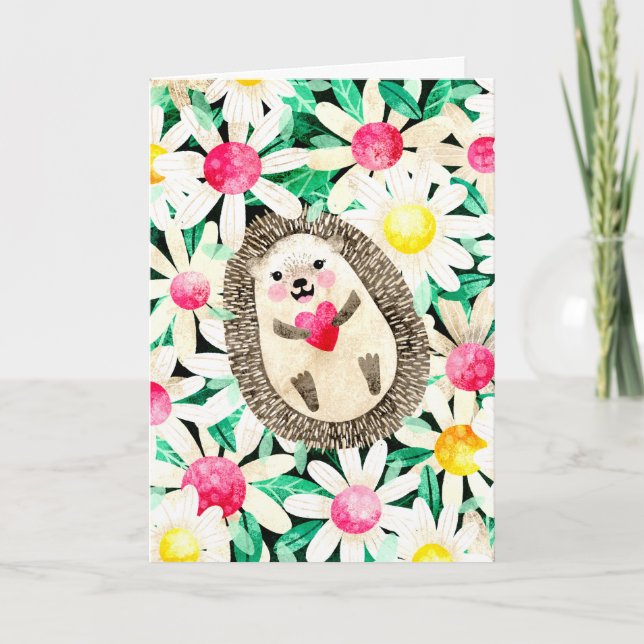 Cute Hedgehog and Daisies Just Because Love Card (Front)