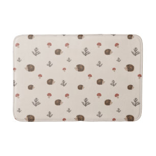 Cute Hedgehog and Mushrooms Forest Pattern Bath Mat