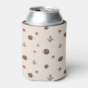 Cute Hedgehog and Mushrooms Forest Pattern Can Cooler