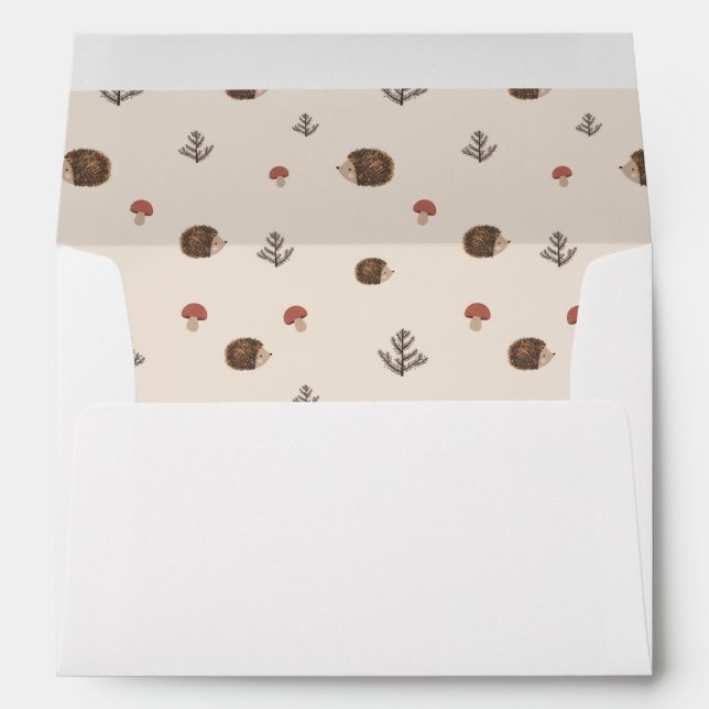 Cute Hedgehog and Mushrooms Forest Pattern Envelope (Back (Bottom))