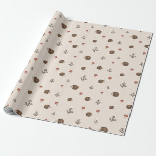 Cute Hedgehog and Mushrooms Forest Pattern Wrapping Paper