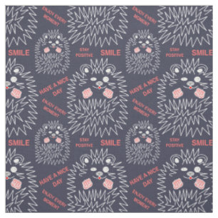 Cute Hedgehog And Positive Text Pattern For Black Fabric