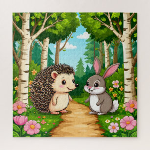 Cute Hedgehog And Rabbit Meeting Jigsaw Puzzle