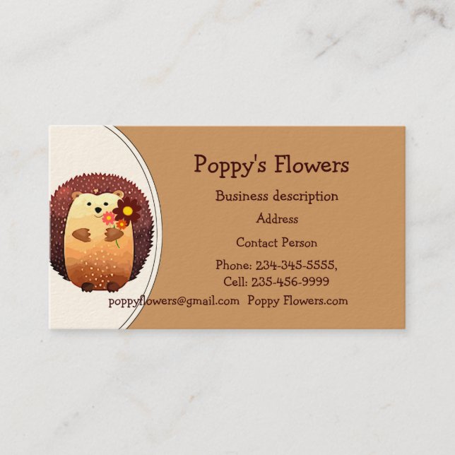 Cute Hedgehog Animal Flower Florist Plants Business Card (Front)