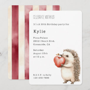 Cute Hedgehog Animal Heart Birthday   Invitation