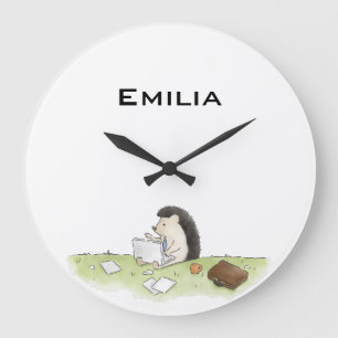 Cute Hedgehog Animal with Computer Colour Large Clock