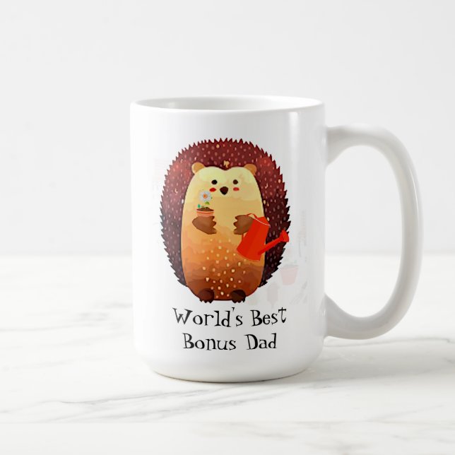 Cute Hedgehog Animal World's Best  Bonus Dad Coffee Mug (Right)