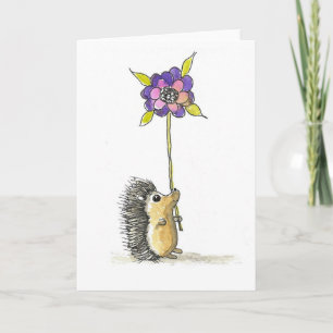 Cute Hedgehog Art, Ink and Watercolor Print Card