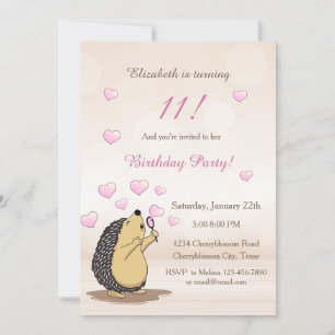 Cute Hedgehog Autmn  Girl´s Birthday  Invitation