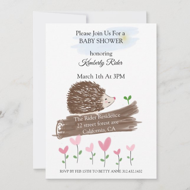 Cute Hedgehog Baby Shower Invitation (Front)